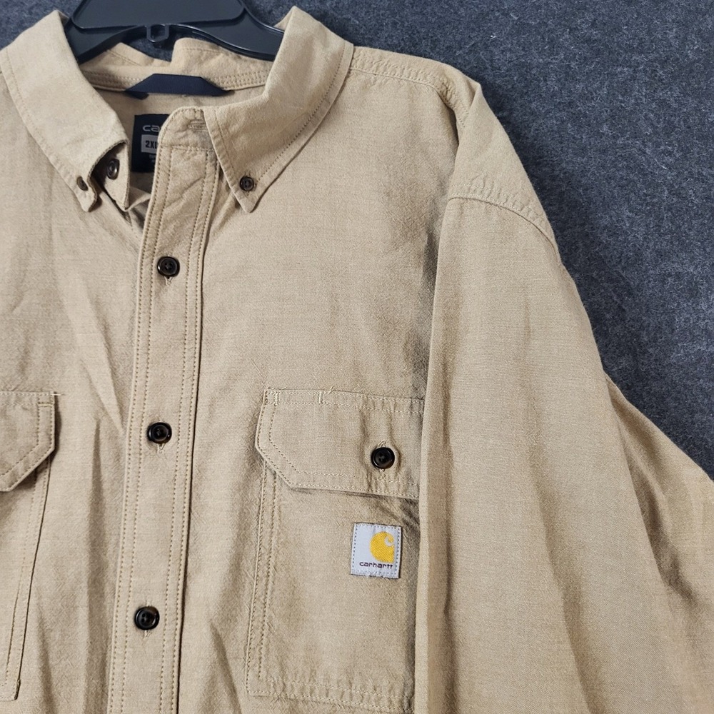 Carhartt TW4368-M Mens 2XL Tan Khaki Fort Lightweight Cotton Button Down Shirt